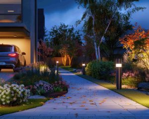 Modern Home with Illuminated Pathway